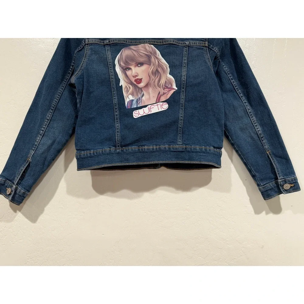 Old Navy Girls Swiftie Denim Jacket Blue Taylor Swift Fan Graphic Large 10-12